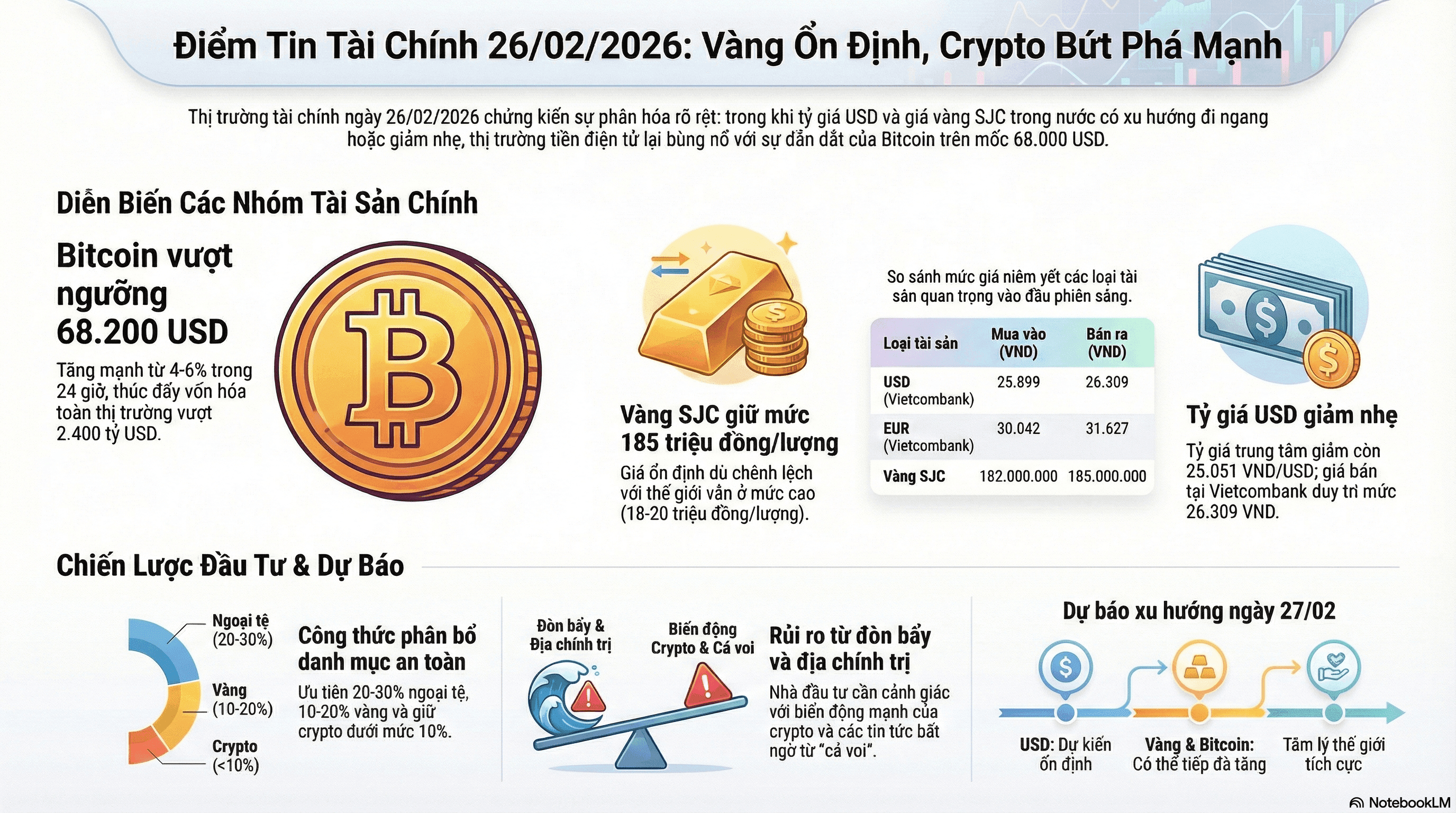 Tỷ Giá USD Giảm Nhẹ, Giá Vàng SJC Ổn Định Ngày Vía Thần Tài, Bitcoin Vọt Tăng Trên 68.000 USD